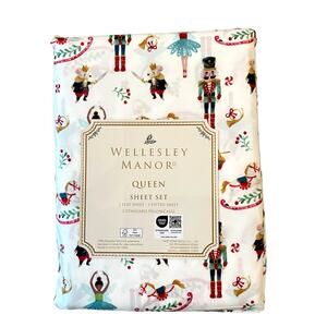 Wellesley Manor QUEEN Sheet Set Nutcracker Ballet Toy Soldier 4pc Xmas Bedding